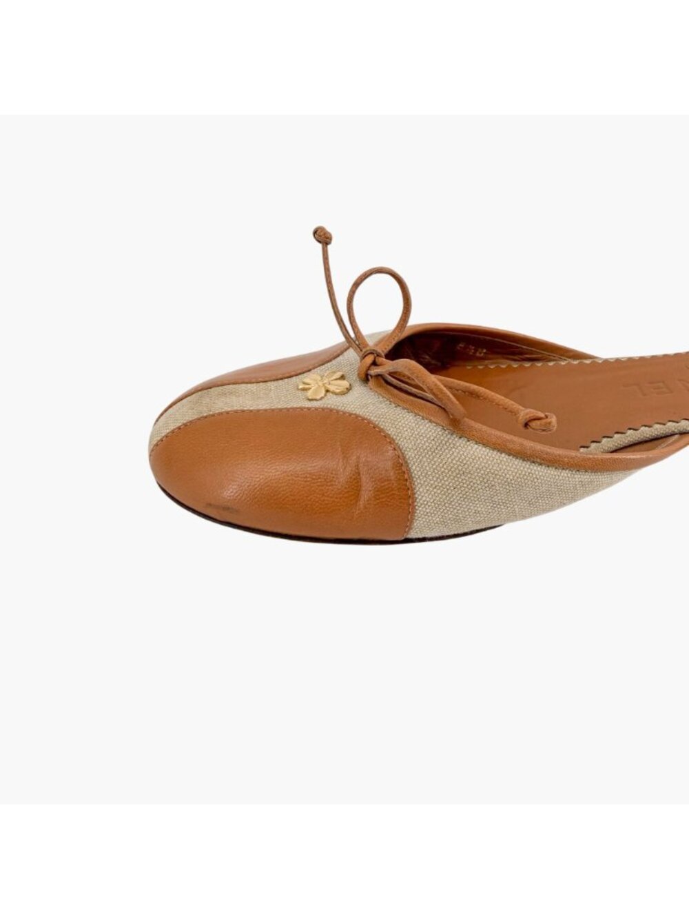 Chanel Vintage CC Clover Mule Flats Brown Beige Size 38.5 US 7.5-8 Ballet - Picture 12 of 15